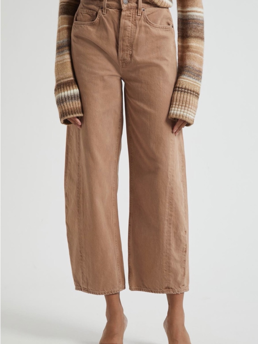 Veronica Beard Cropped Wide-Leg Jeans in Tan